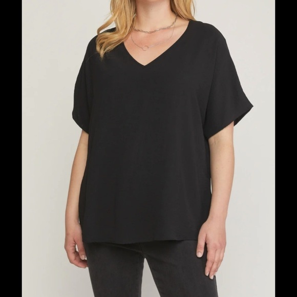 entro Tops - Entro Black Solid V Neck Blouse